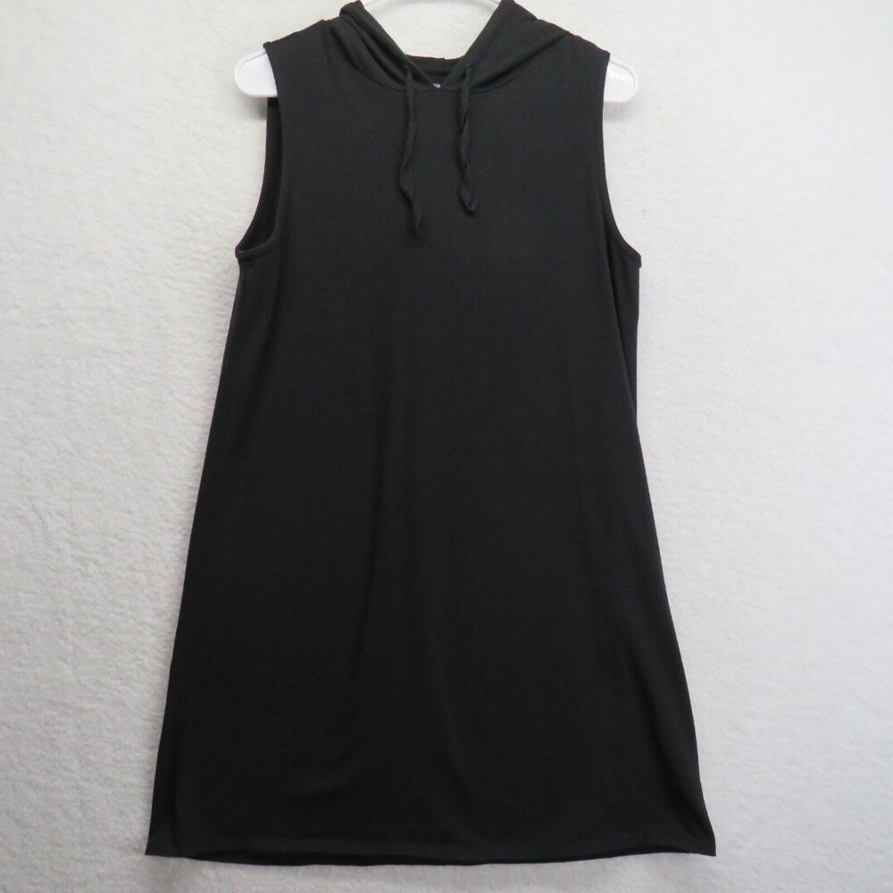 Eileen Fisher Dress Womens Small Black Organic Cotton Hooded Knee Length Coverup